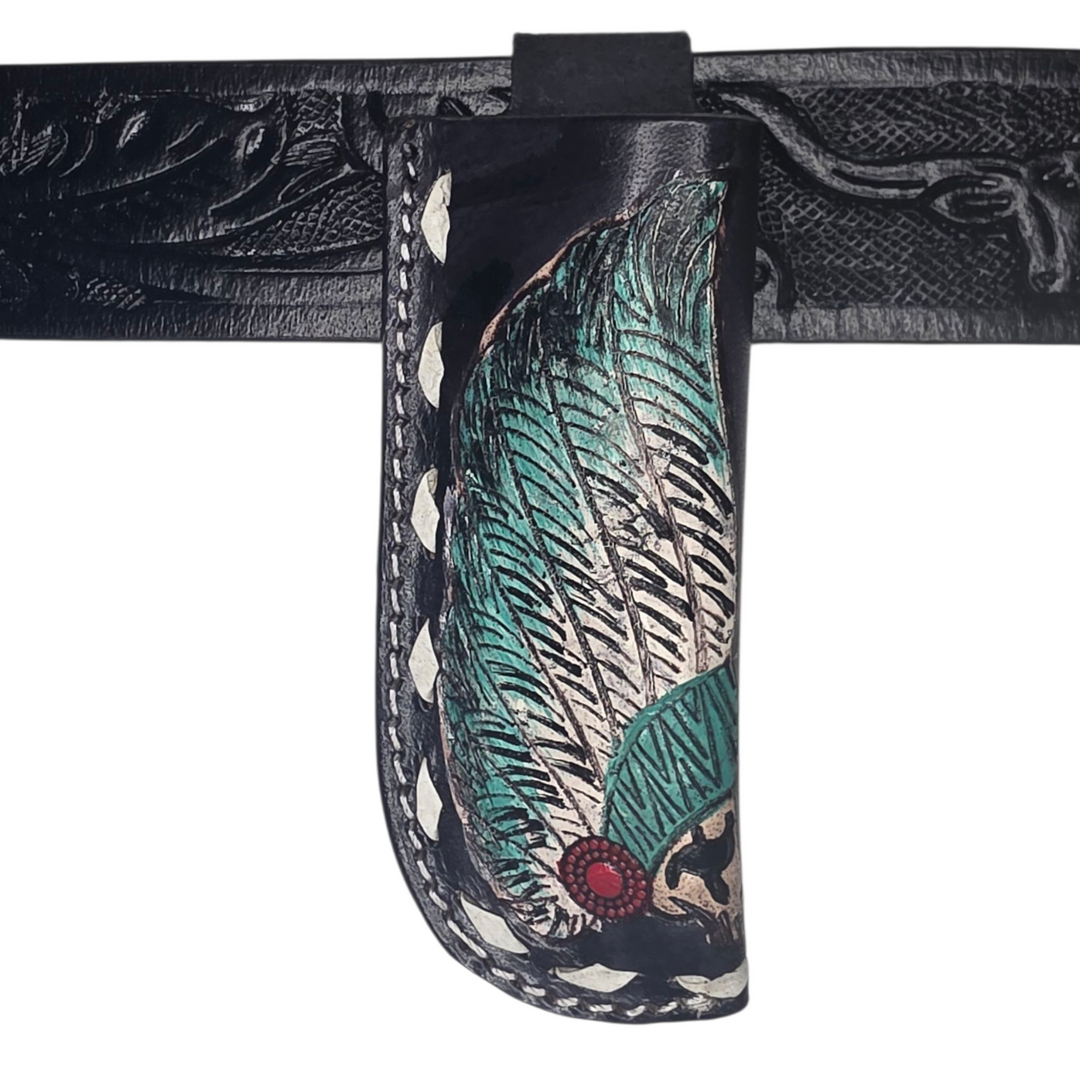 Tooled Leather Knife Sheath - Feather Collection