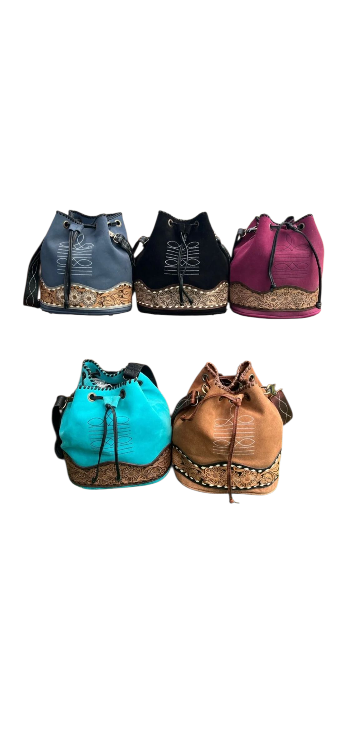 The Desert Bloom Bucket Bag - Suede and Tooled Leather