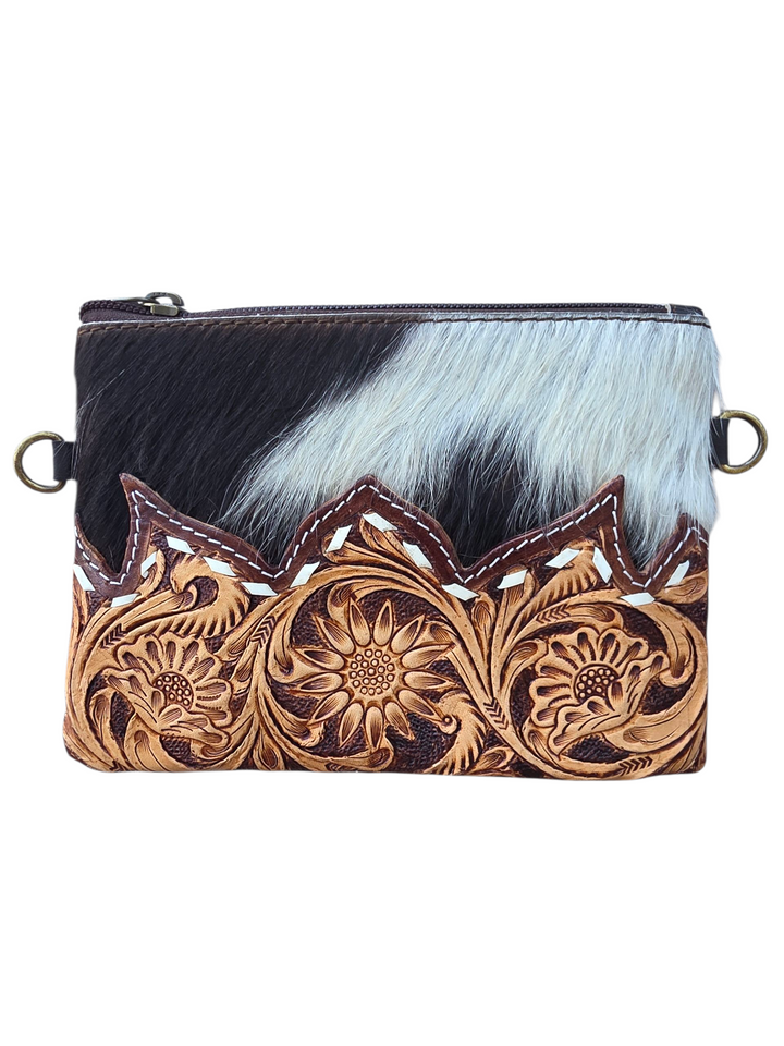 Meadows Bloom Wristlet and Crossbody - Cowhide and Tooled Leather