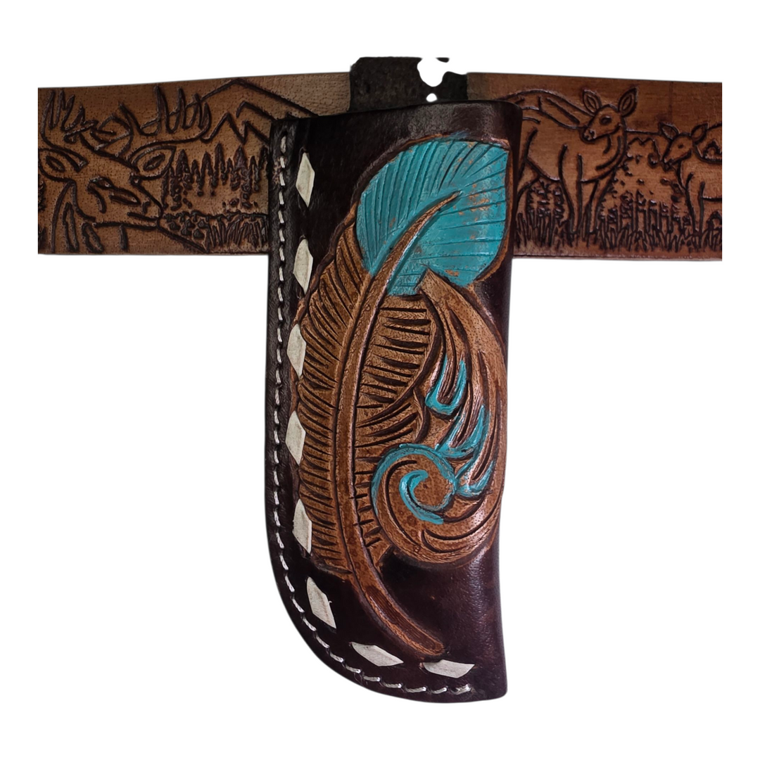 Tooled Leather Knife Sheath - Feather Collection