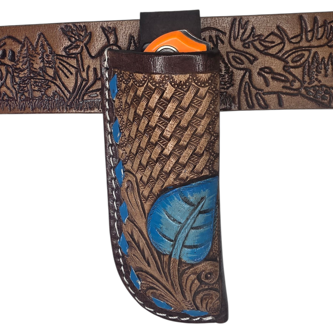 Tooled Leather Knife Sheath - Feather Collection