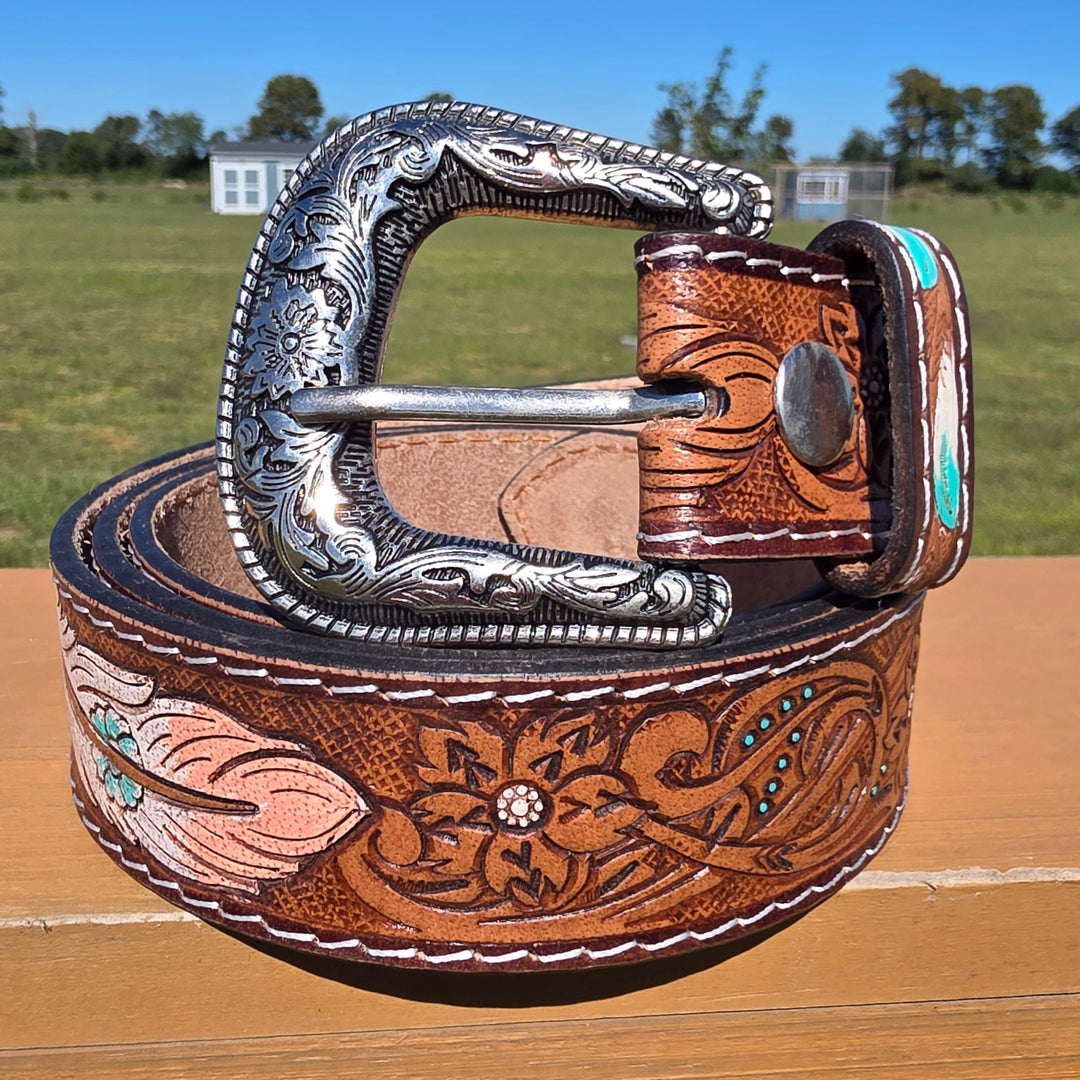 BB Wandering Feather Belt | Hand-Tooled Leather Western Belt