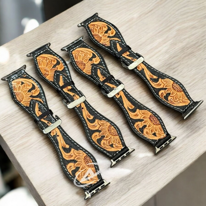 BB Sunflower Trail Painted Watch Band | Handcrafted Western Leather Strap