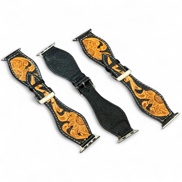 BB Sunflower Trail Painted Watch Band | Handcrafted Western Leather Strap